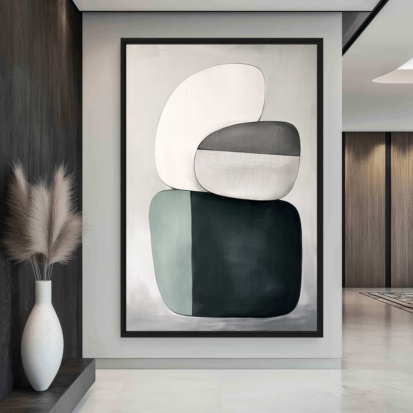 Sage Organic Shapes Modern Art Framed canvas - PaintFu