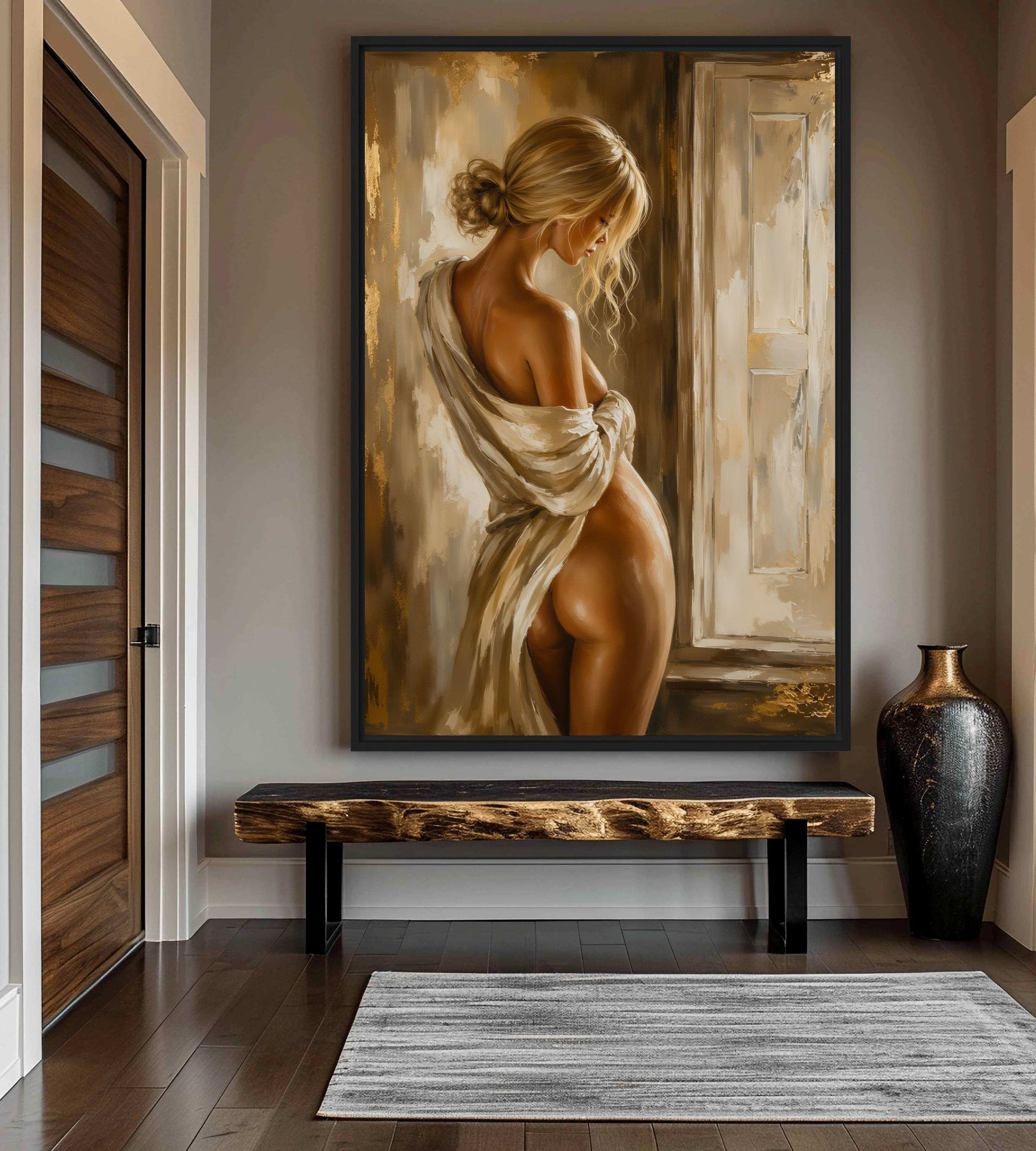 Blonde Woman Sensual Art Framed Canvas - PaintFu