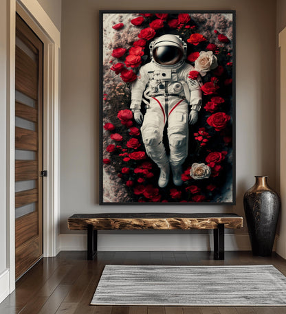 Astronaut In Flowers Framed Canvas