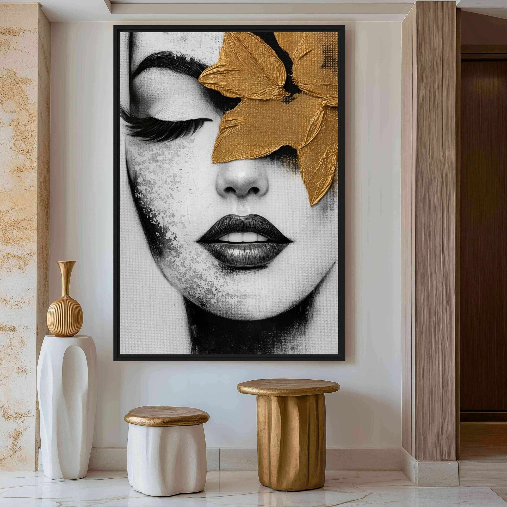 Woman Face Portrait Modern Art Framed Canvas - PaintFu
