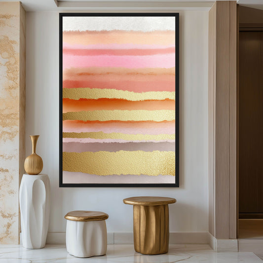 Pink & Gold Abstract Artwork Framed Canvas