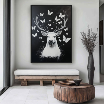 Deer Among Butterflies Framed Canvas - PaintFu