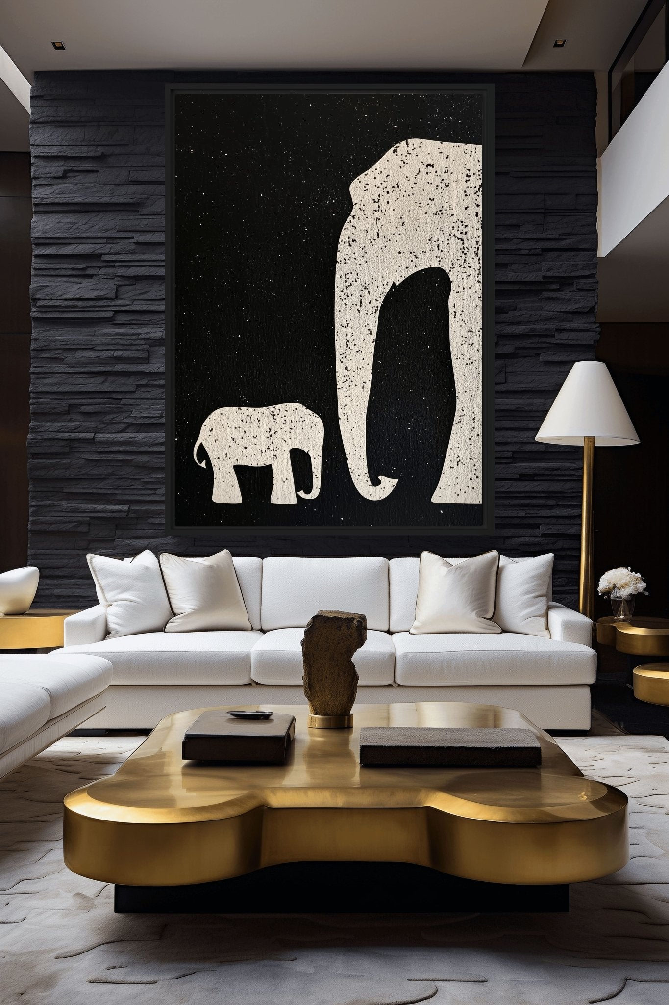 Elephant & Cub Minimalist Art Framed Canvas