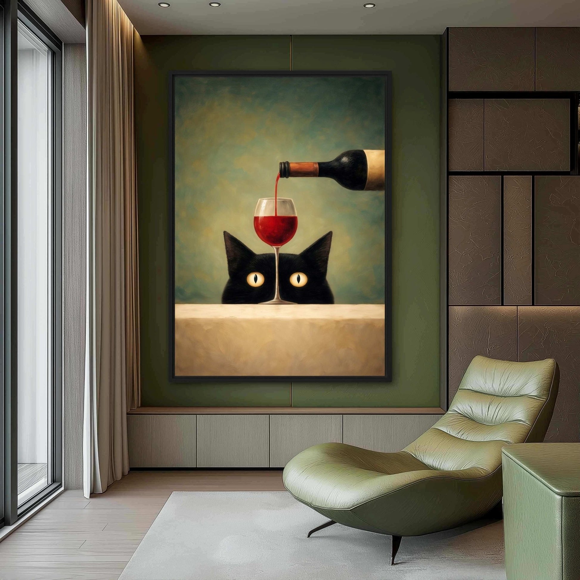 Funny Cat With Wine Glass Digital Print - PaintFu