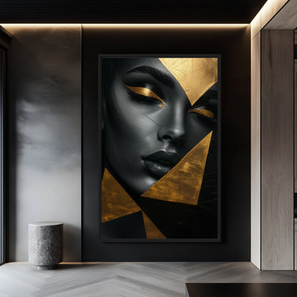 Woman In Gold Triangles Framed Canvas