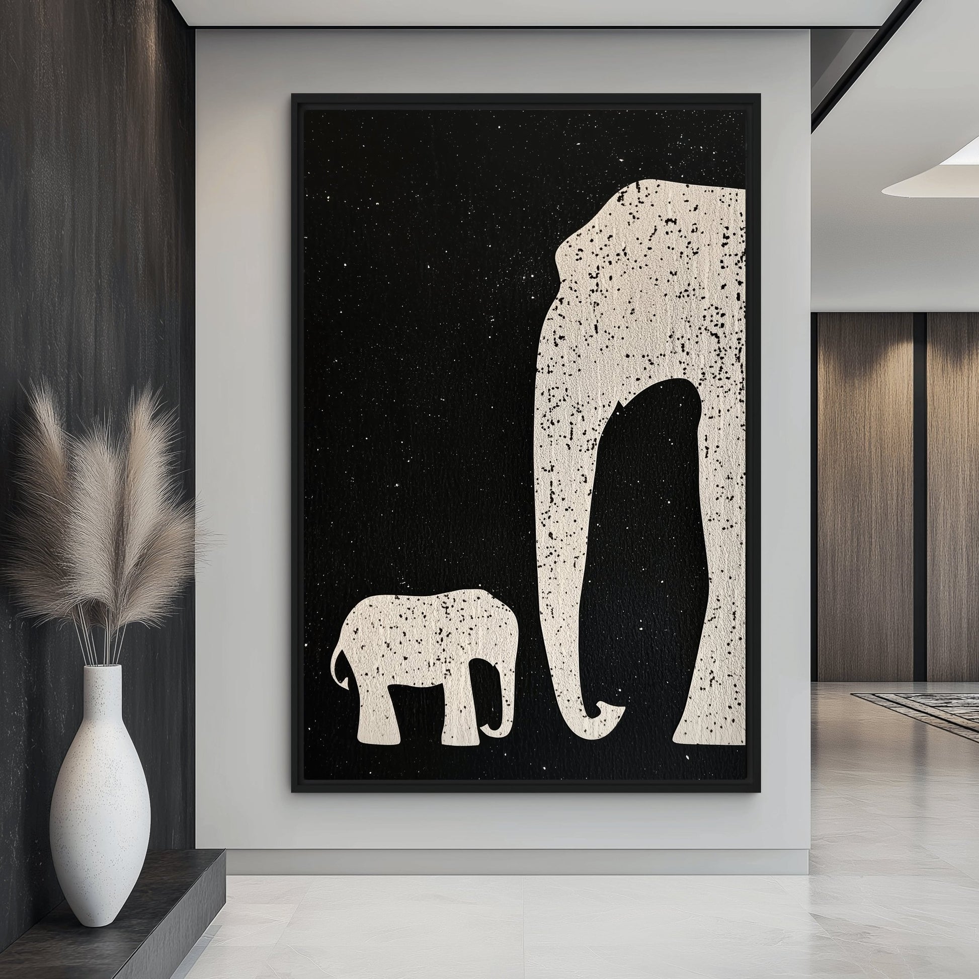 Elephant & Cub Minimalist Art Framed Canvas