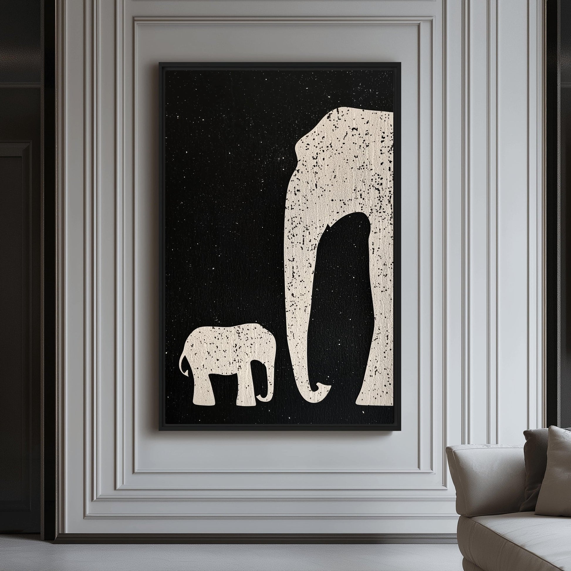 Elephant & Cub Minimalist Art Framed Canvas