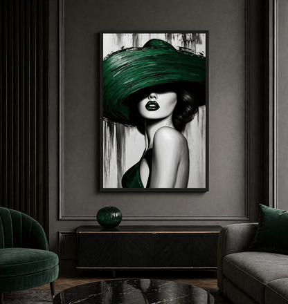 Green Sombrero Woman Framed Canvas - PaintFu