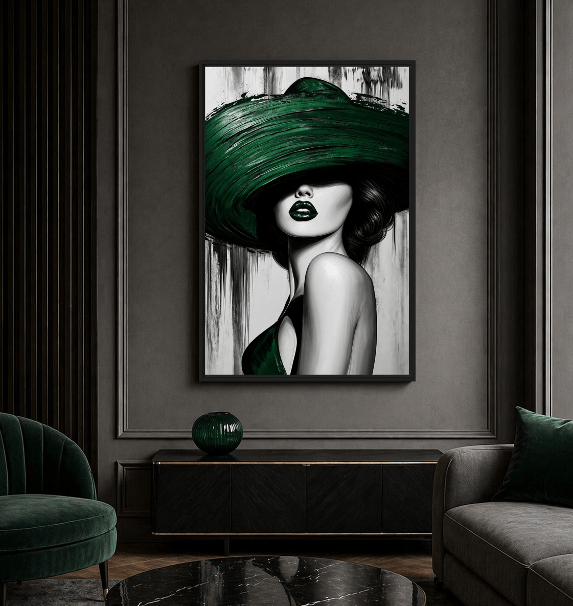 Green Sombrero Woman Digital Print - PaintFu