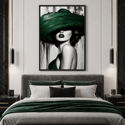 Green Sombrero Woman Framed Canvas - PaintFu
