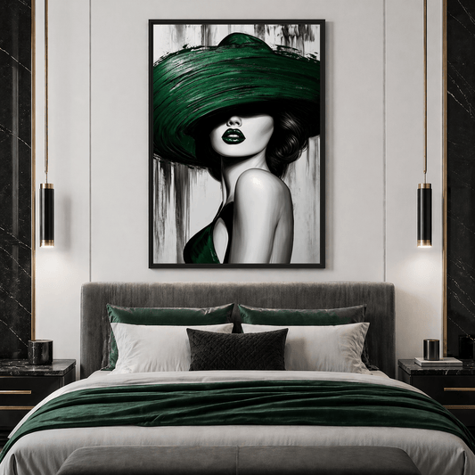 Green Sombrero Woman Framed Canvas - PaintFu
