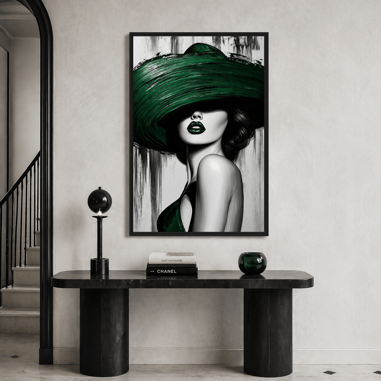 Green Sombrero Woman Framed Canvas - PaintFu
