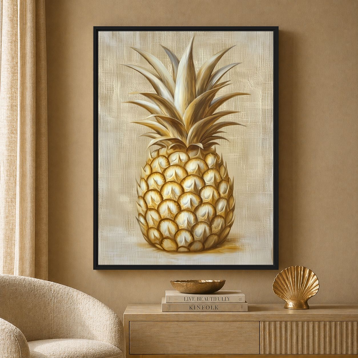 Golden Pineapple Modern Art Digital Print - PaintFu