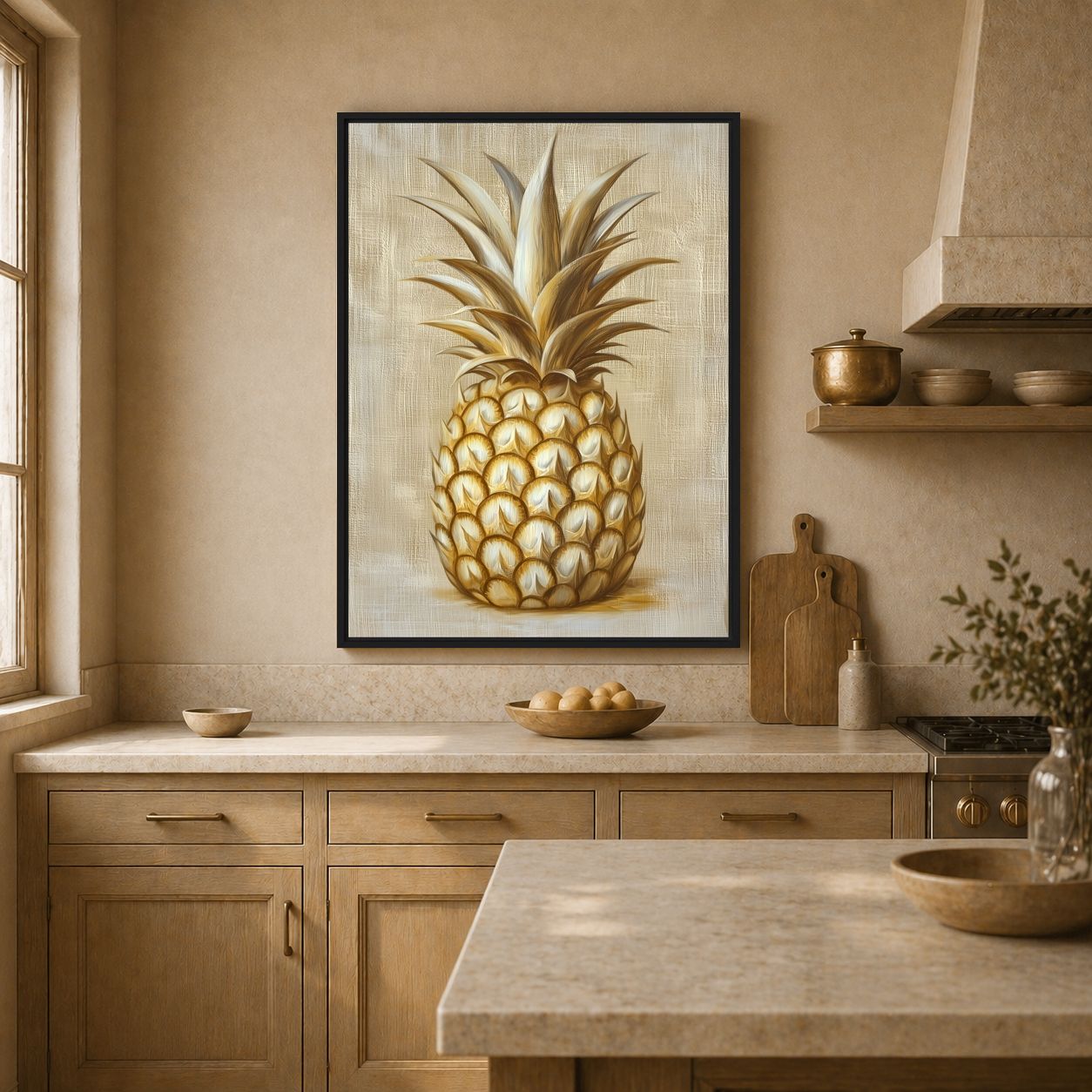 Golden Pineapple Modern Art Framed Canvas - PaintFu