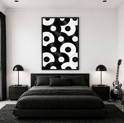 Black and White Vinyl Records Digital Print - PaintFu