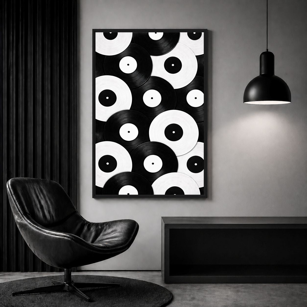 Black and White Vinyl Records Framed Canvas - PaintFu