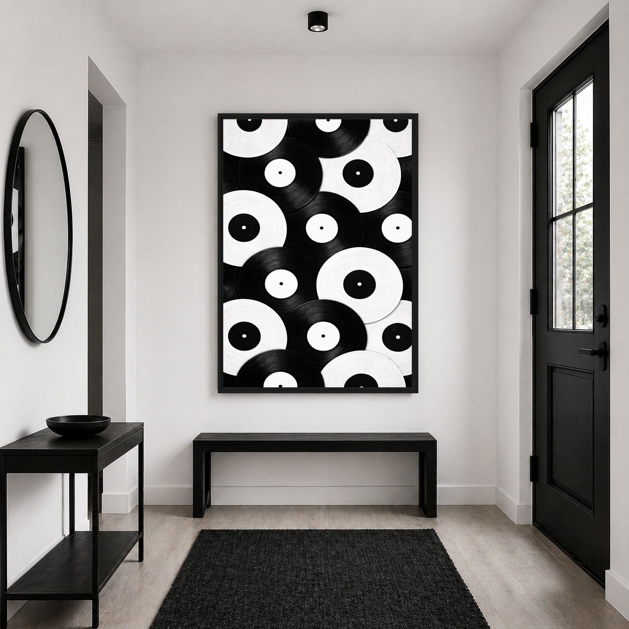 Black and White Vinyl Records Framed Canvas - PaintFu