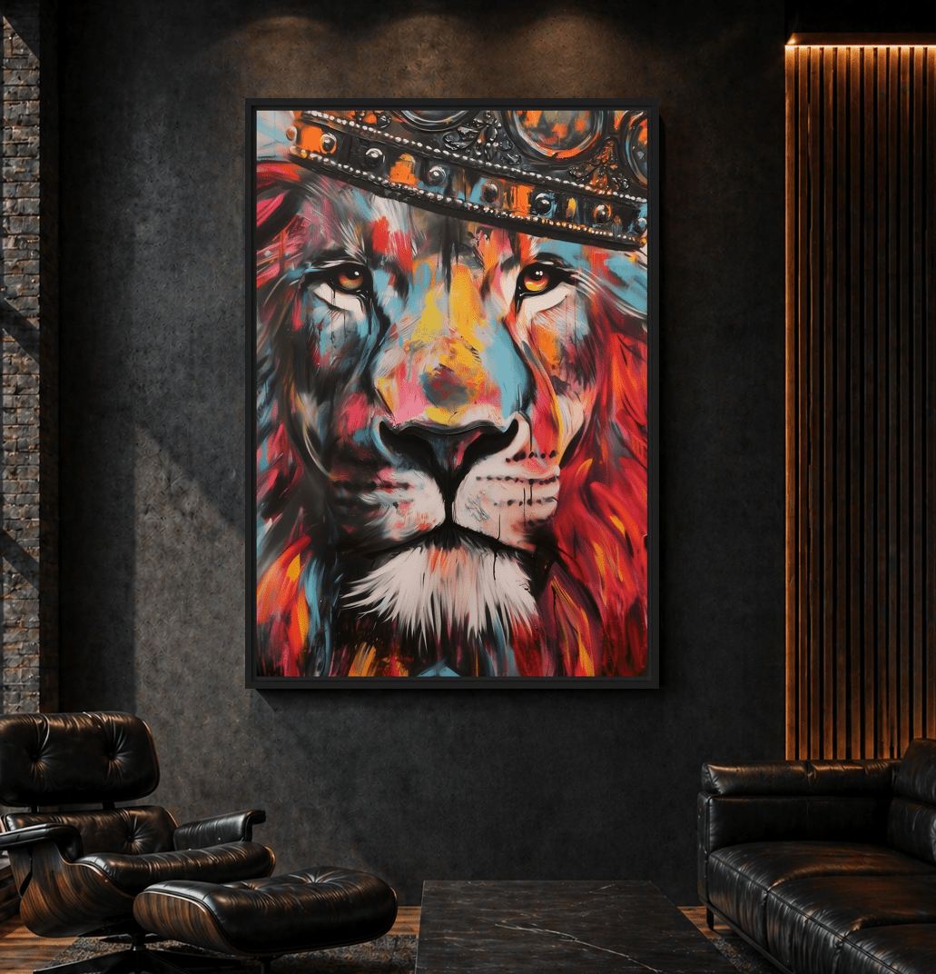 Colorful Lion Graffiti Art Framed Canvas - PaintFu