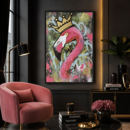Crowned Flamingo Graffiti Art Digital Print - PaintFu