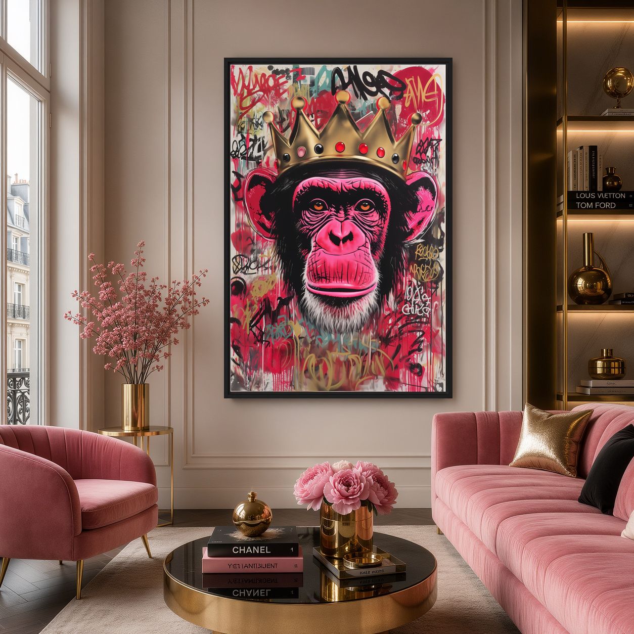 King Chimp Graffiti Art Framed Canvas - PaintFu