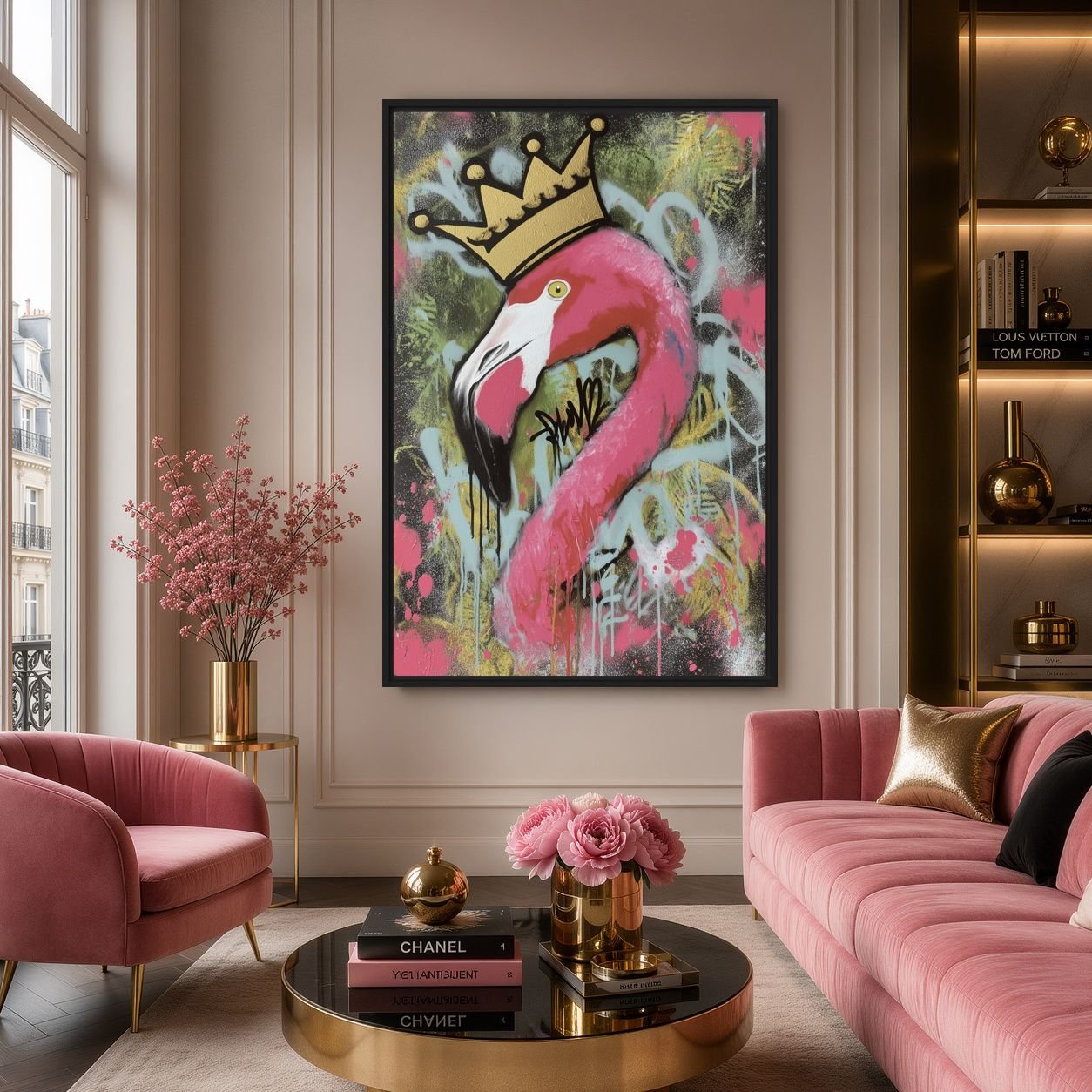 Crowned Flamingo Graffiti Art Digital Print - PaintFu