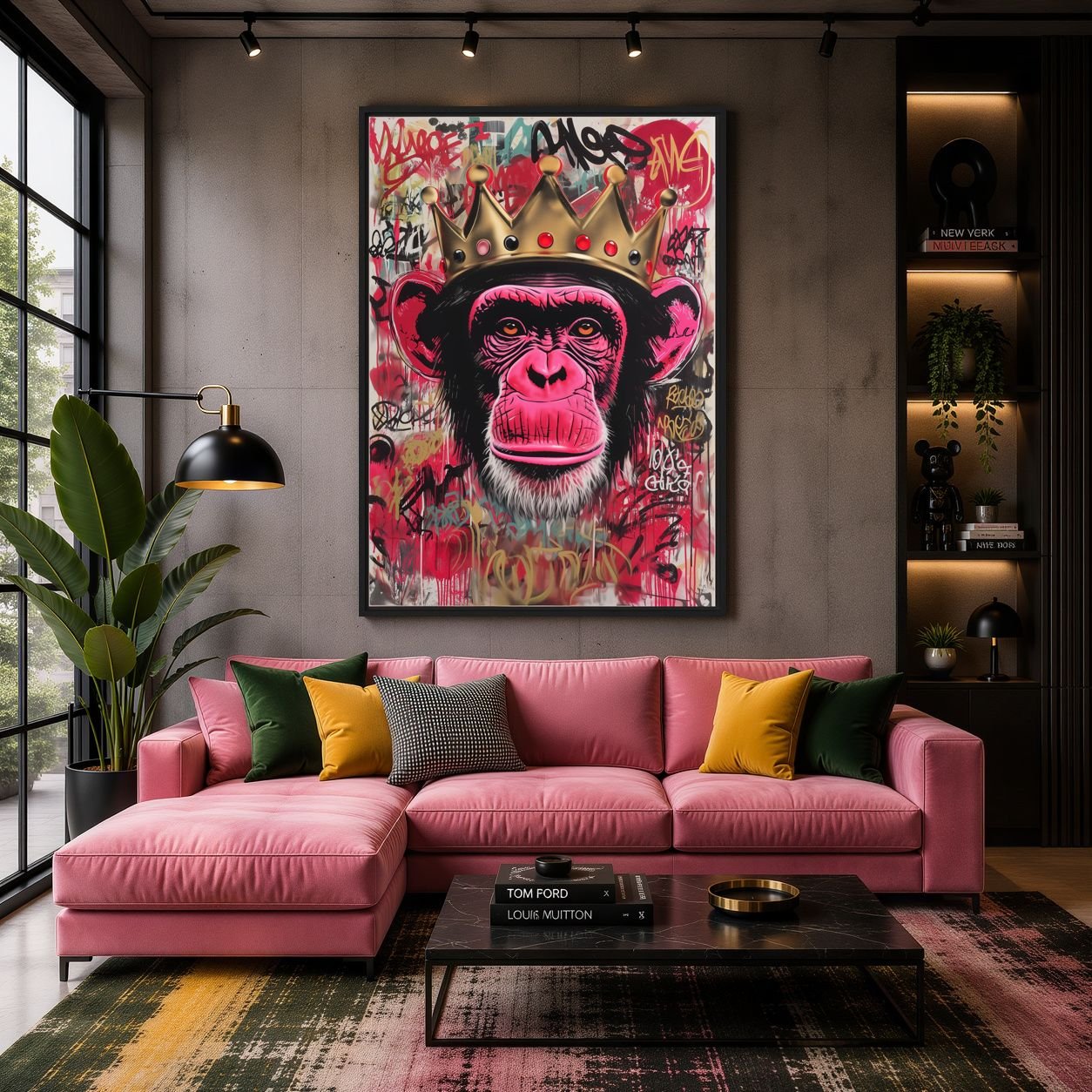 King Chimp Graffiti Art Framed Canvas - PaintFu