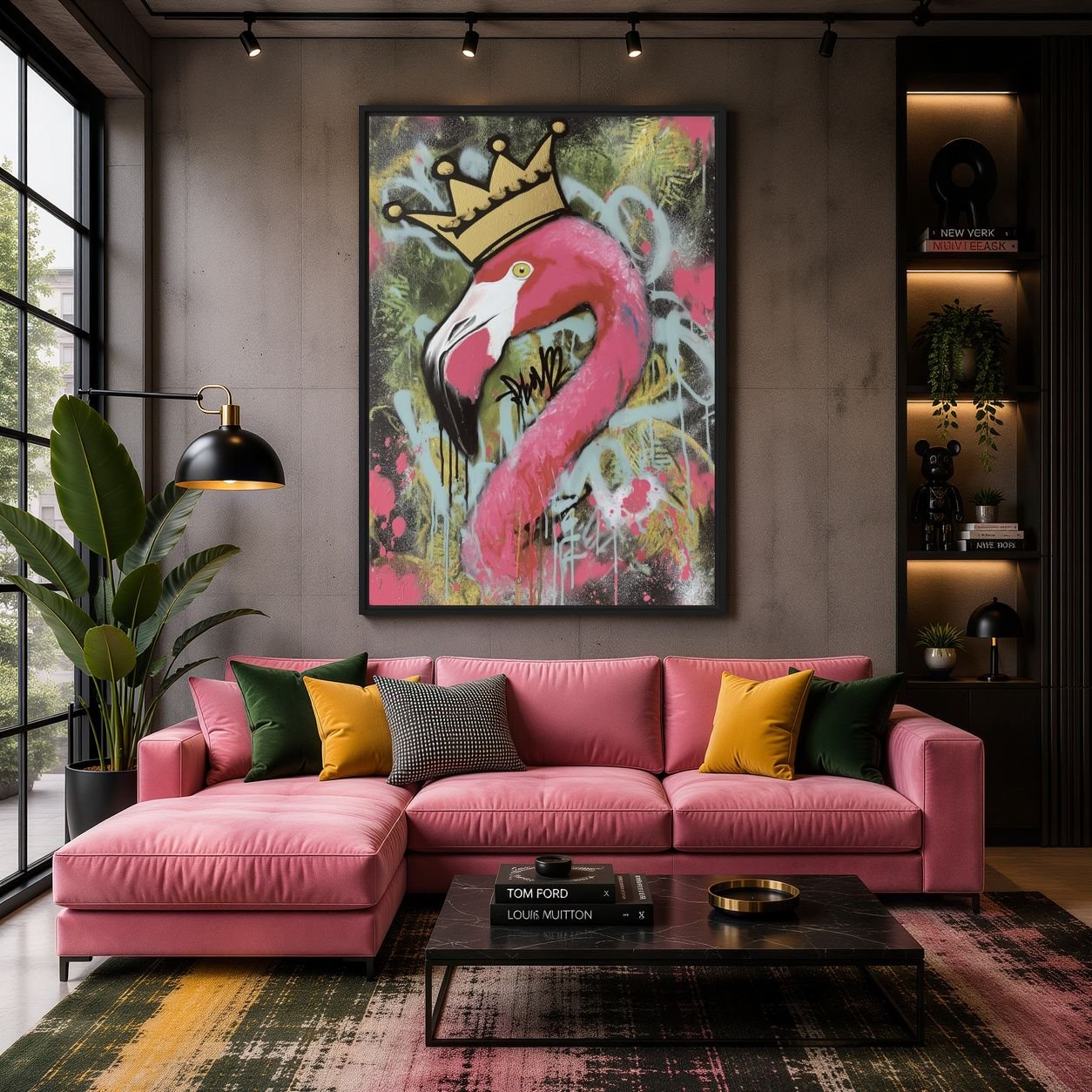 Crowned Flamingo Graffiti Art Digital Print - PaintFu