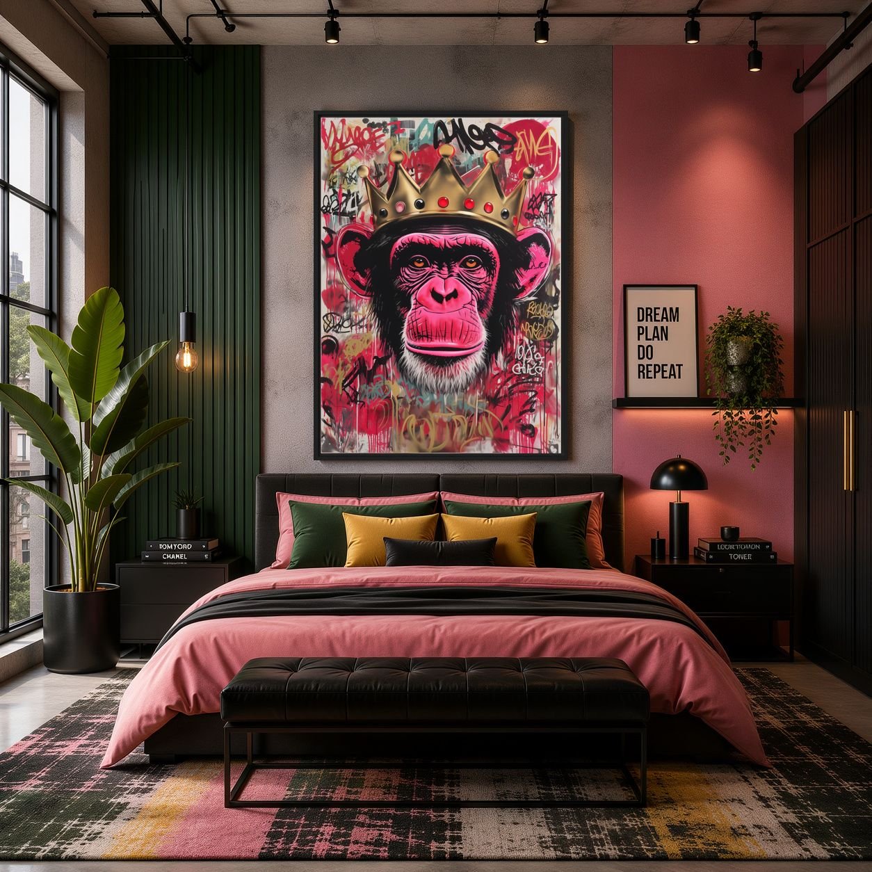 King Chimp Graffiti Art Framed Canvas - PaintFu