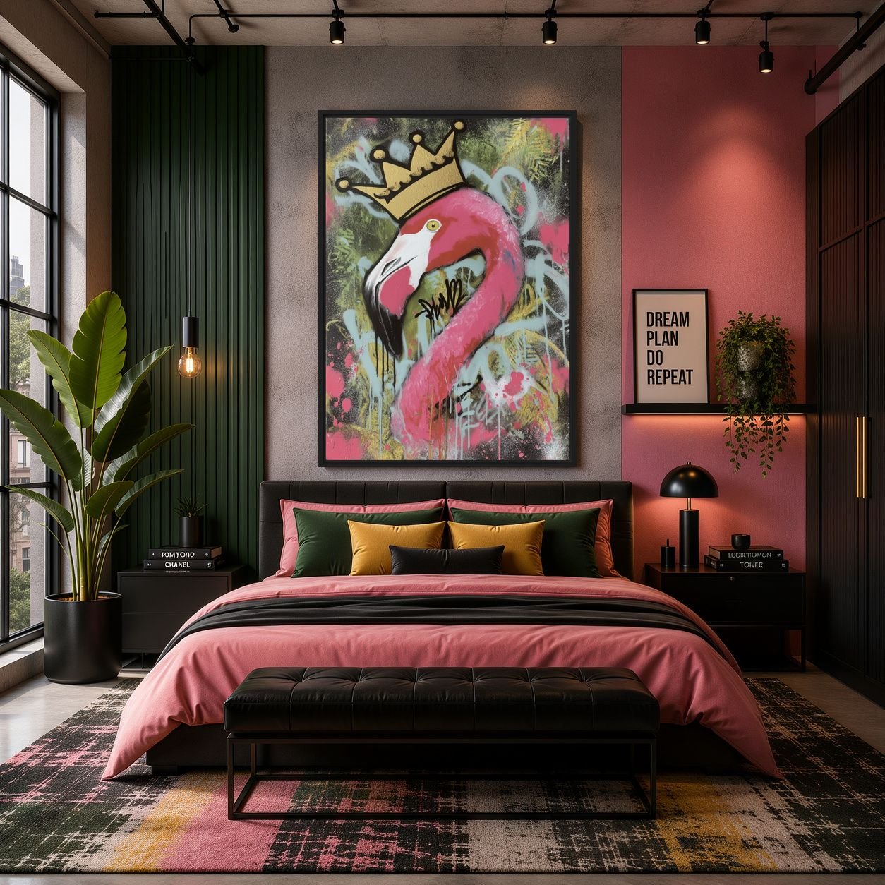 Crowned Flamingo Graffiti Art Digital Print - PaintFu