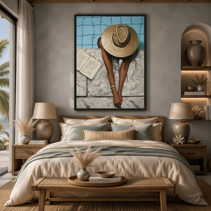 Poolside Woman Art Framed Canvas - PaintFu