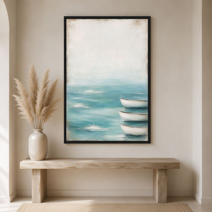 Coastal Boat Wall Art Framed Canvas - PaintFu