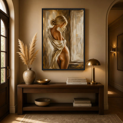 Blonde Woman Sensual Art Framed Canvas - PaintFu