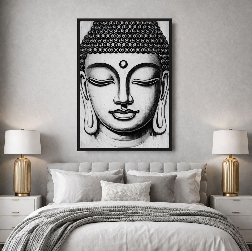 Black and White Buddha Spiritual Art Framed Canvas - PaintFu