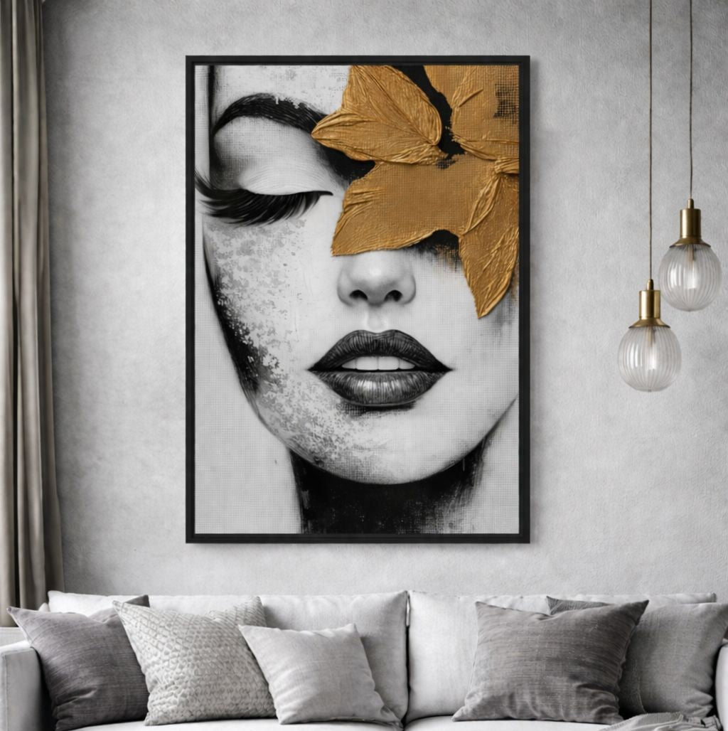 Woman Face Portrait Modern Art Framed Canvas - PaintFu