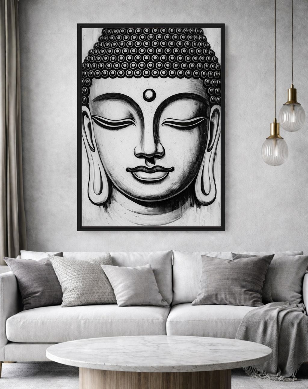 Black and White Buddha Spiritual Art Framed Canvas - PaintFu