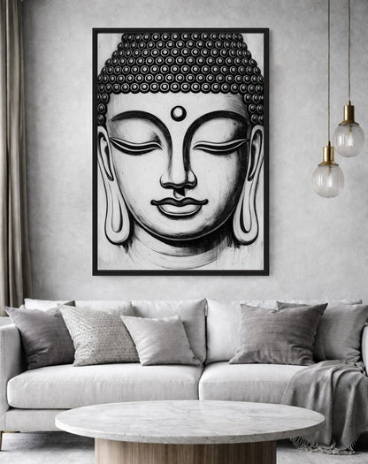 Black and White Buddha Spiritual Art Framed Canvas - PaintFu