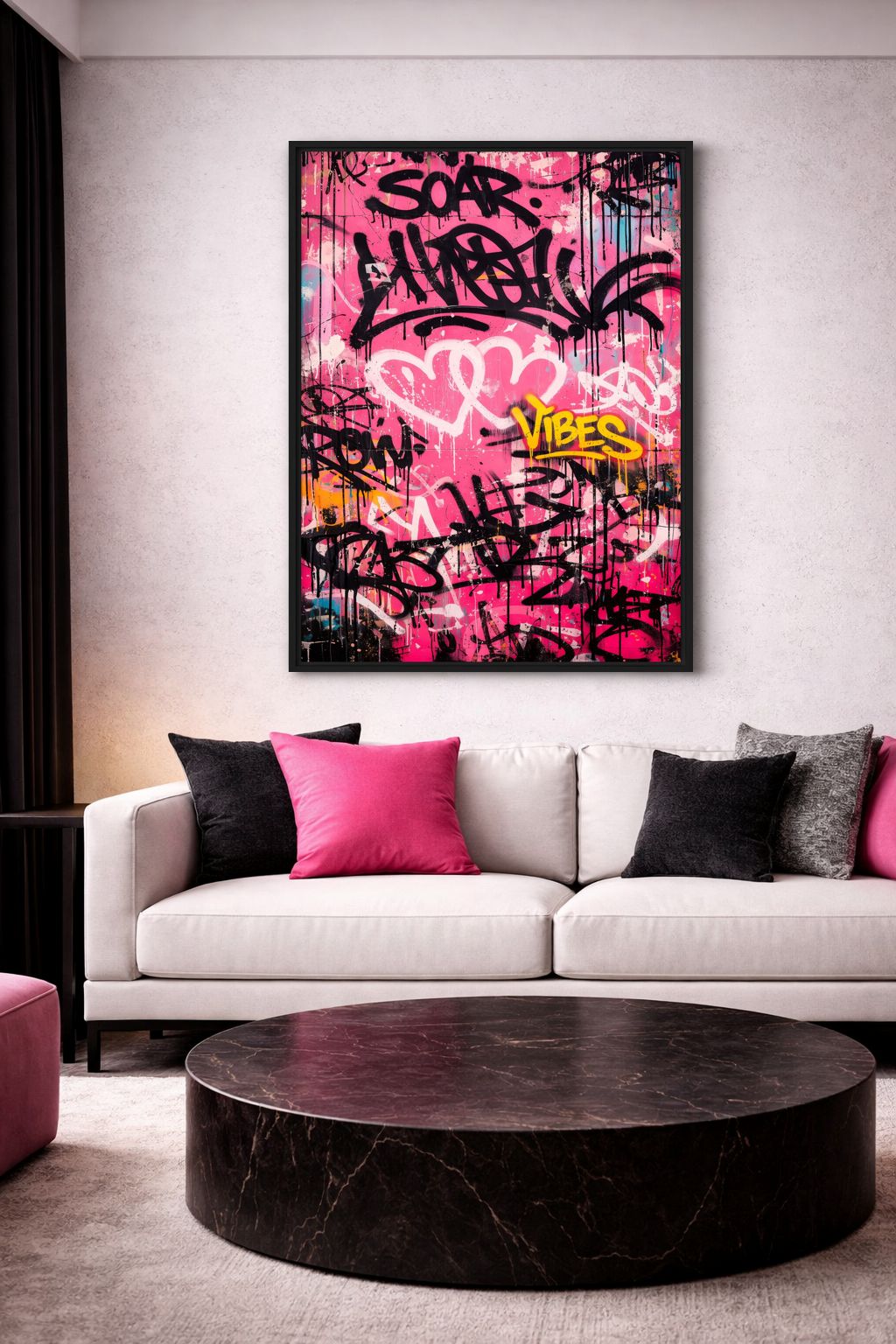 Pink Graffiti Art Framed Canvas - PaintFu