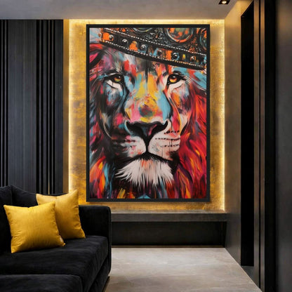 Colorful Lion Graffiti Art Framed Canvas - PaintFu