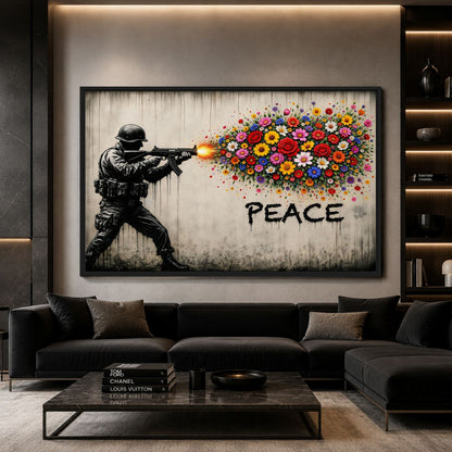 Floral Peace Street Art Framed Canvas - PaintFu