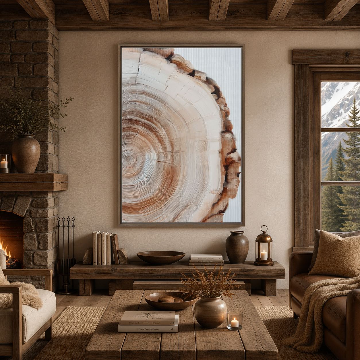 Tree Ring Nordic Art Framed Canvas - PaintFu