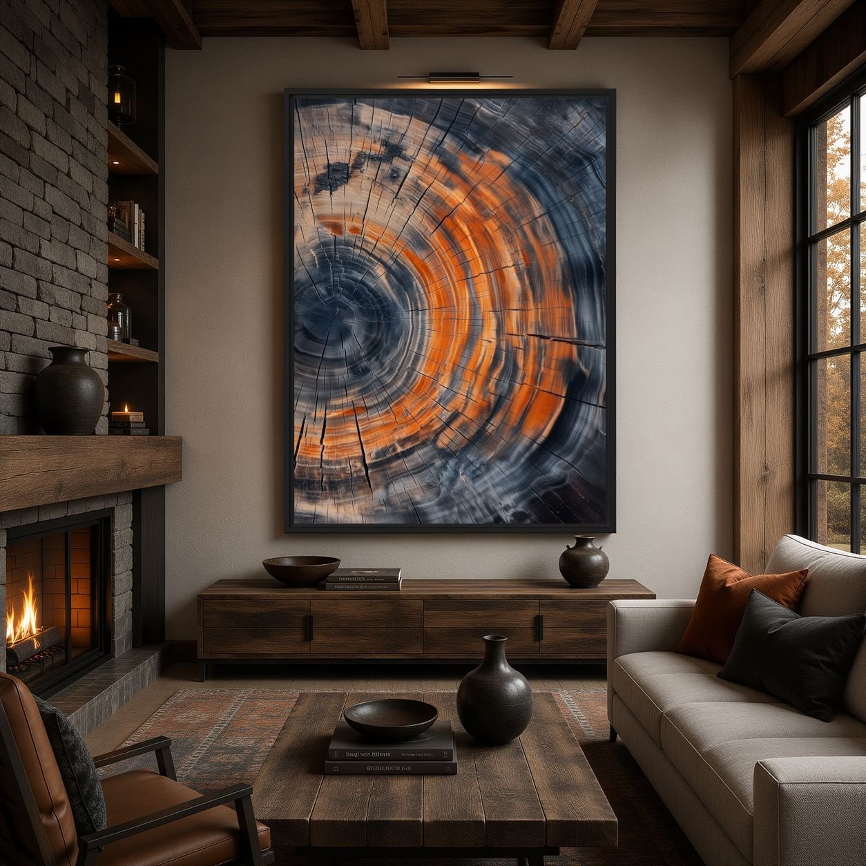 Tree Ring Scandinavian Art Framed Canvas - PaintFu