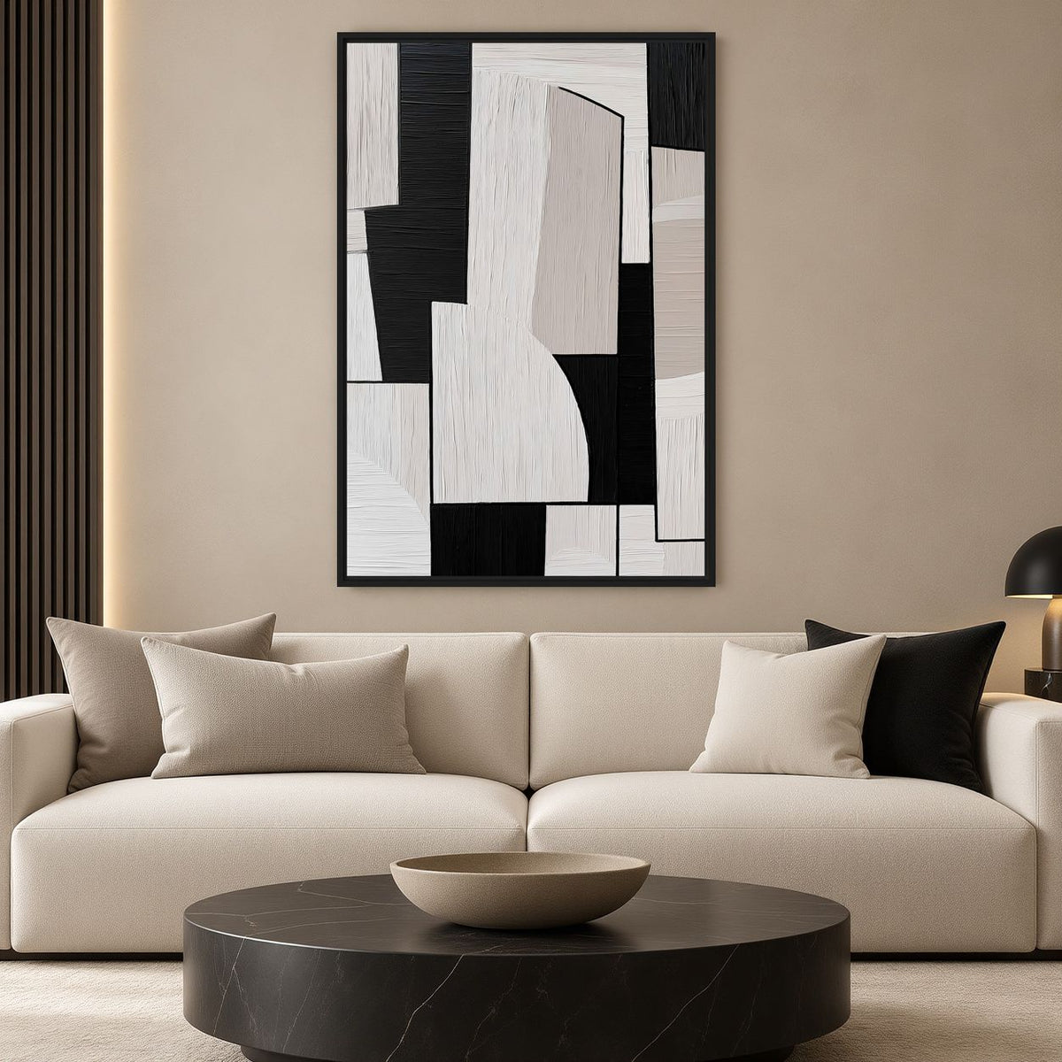 Monochrome Geometric Art Framed Canvas