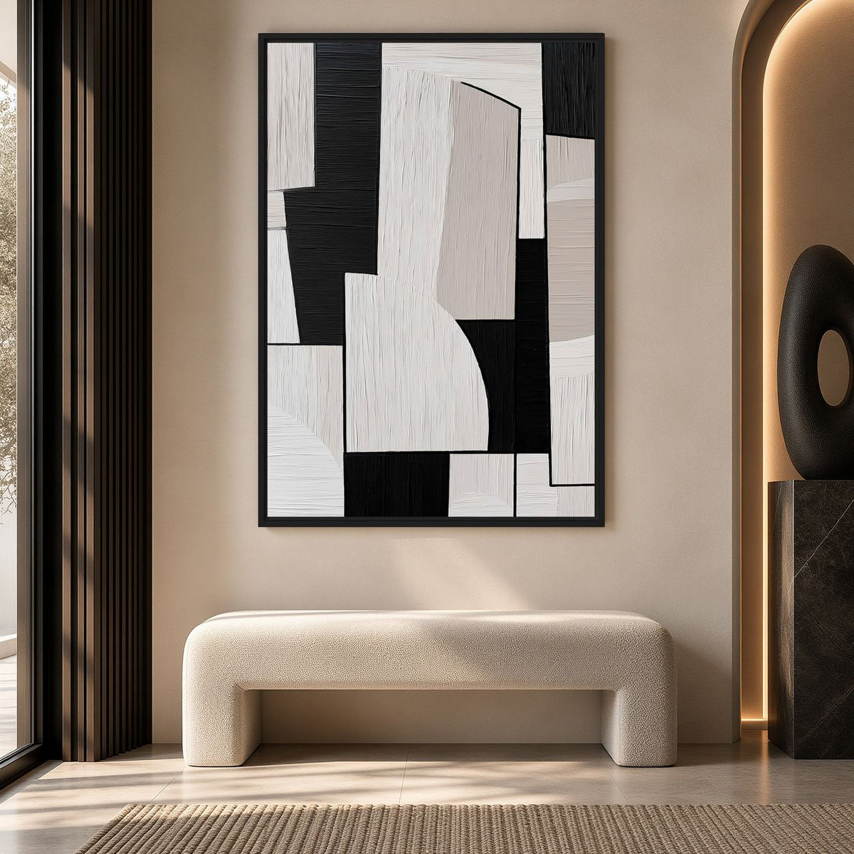 Monochrome Geometric Art Framed Canvas