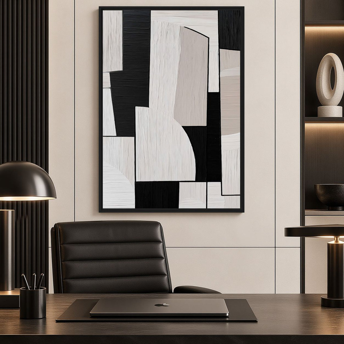 Monochrome Geometric Art Framed Canvas