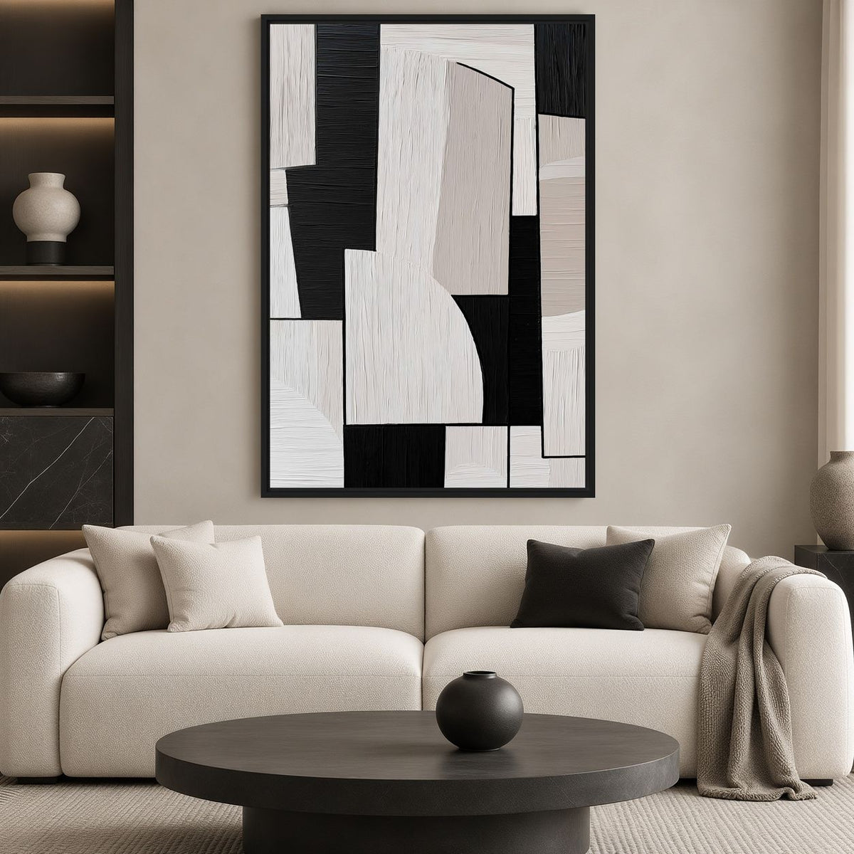 Monochrome Geometric Art Framed Canvas