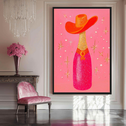 Glam Champagne Bottle Framed Canvas