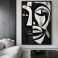 African Abstract Art Black and White Framed Canvas