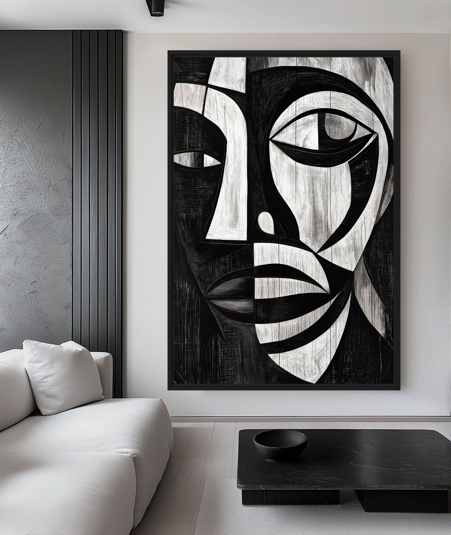 African Abstract Art Black and White Framed Canvas