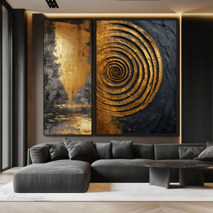 Spiral Gold Black Modern Art Digital Print