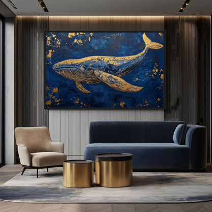 Blue Whale Modern Art Framed Canvas